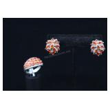 Sterling Silver & Orange Spessartite Ring And Earr
