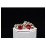 Pair Of Sterling Silver Red Topaz Square Rings By