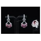 Sterling Silver & Pink Kunzite Ring, And Earrings