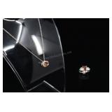 Sterling Silver & Peach Sunstone Ring And Pendant