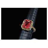 Sterling Silver & Red Topaz Ring, Sz. 8.25