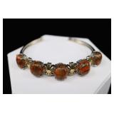 Orange Copper Turquoise & Sterling Silver Bangle