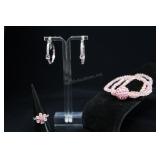 Sterling Silver & Pink Kunzite Flower Ring, Hoop E