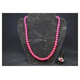 Sterling Silver & Rhodolite Garnet Ring And Beaded