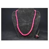 Sterling Silver & Rhodolite Garnet Ring And Beaded