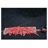 Red Coral And Crystal Bracelet And Rhodolite Garne