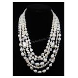 Cultured White Pearl & Sterling Silver Multi-stran