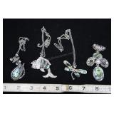 Set Of Four Abalone Shell Pendants- Cat, Fish, Dra