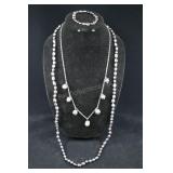 Two Cultured Pearl Necklaces, Bracelet, And Earrin