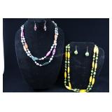Two Cultured Pearl And Polished Stone Necklaces An