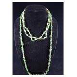 Cultured White Pearl And Green Stone Chip Necklace