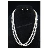 Cultured Silver/white Pearl Strand Necklace And Pe