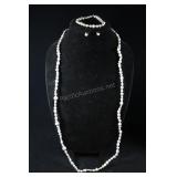 Cultured Silver Pearl Beaded Necklace, Bracelet, A