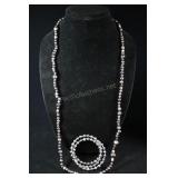 Cultured Silver Pearl Beaded Necklace And Bracelet