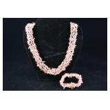 Rose Quartz Chip Necklace And Bracelet