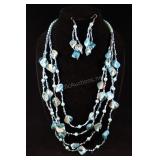 Cultured Pearl Beaded Necklace And Earrings, Turqu