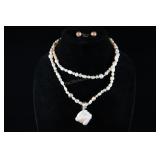 Cultured Pearl Necklace, Pendant, And Earrings, Wh