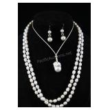 Cultured Silver Pearl Strand Necklace, Earrings, A