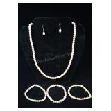 Cultured Pearl Necklace, Earrings, And Bracelets