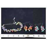 Beaded Multi Stone Earrings And Bracelet; With Cul