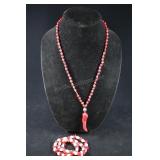 Red Coral Necklace And Pendant With Cultured Pearl