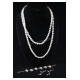 Cultured White Pearl Strand Necklace, Sterling Sil