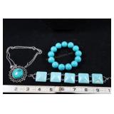 Turquoise Tile Bracelet, Beaded Bracelet, And Pend