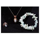 Sterling Silver & Blue Larimar Ring And Pendant Wi