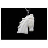 Carved Bone Horse Pendant With Stainless Steel
