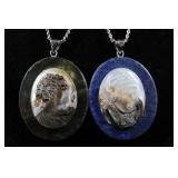 Pair Of Shell Cameo Pendants With Neck Chains