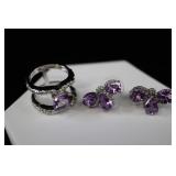 Sterling Silver & Amethyst Earrings And Ring, 925