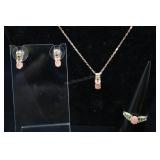 Sterling Silver Ring, Earrings, And Pendant With P