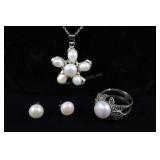 Sterling Silver Ring With Cultured Pearl, 925, Ear