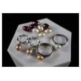 Sterling Silver Cultured Peart Rings And Earrings,