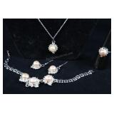 Cultured Peach Pearl Ring, Earrings, Bracelet, Pen