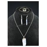 Blue Stone Specimen Pendant And Necklace With Earr