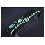 Sterling Silver And Green Agate Earrings And Brace