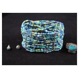 Sterling Silver Turquoise Ring And Earrings, With