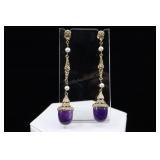 Sterling Silver & Amethyst Long Earrings, 925