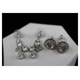 Two Pair Sterling Silver Zirconia Earrings, 925