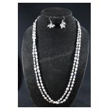 Cultured Pearl Strand Necklace And Earrings, Silve