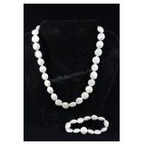 Cultured Pearl Coin Necklace And Bracelet, White &