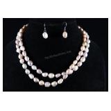 Cultured Pearl Necklace And Earrings, Pink