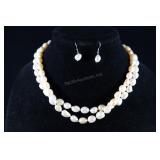 Cultured Pearl Necklace And Earrings, Peach