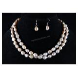 Cultured Pearl Necklace And Earrings, Pink