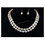 Cultured Pearl Necklace And Earrings, Peach