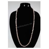 Cultured Pearl Necklace And Earrings, Pink
