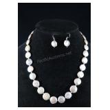 Cultured Coin Pearl Necklace And Earrings, Silver