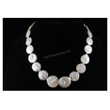 Cultured Pearl Necklace, Round Coin Pearls, Peach