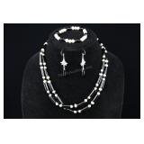 Cultured Pearl Necklace, Bracelet And Earrings